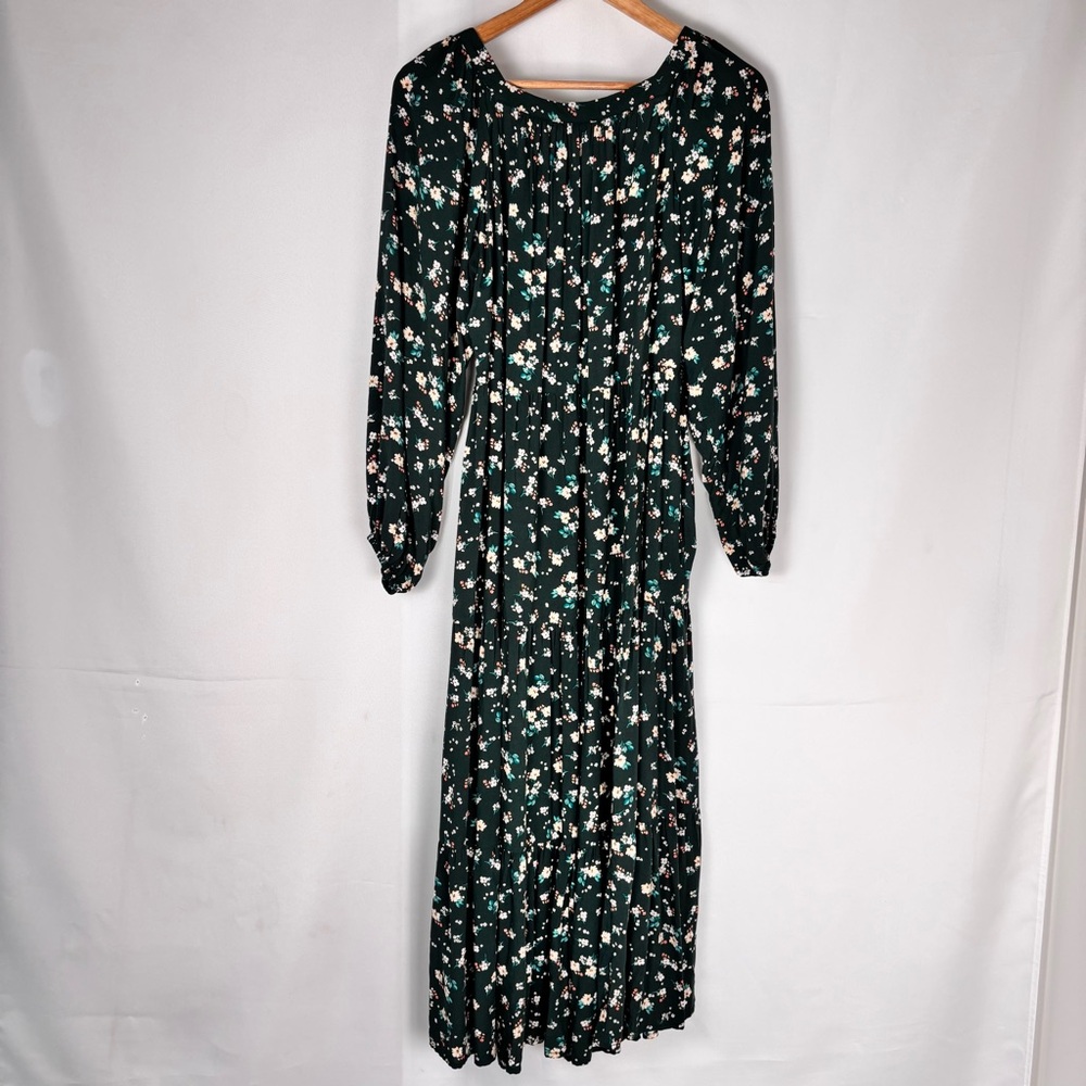 Old Navy Dark Green Floral Tiered Maxi Dress Size M Long Sleeve Boho Prairie - Picture 8 of 13